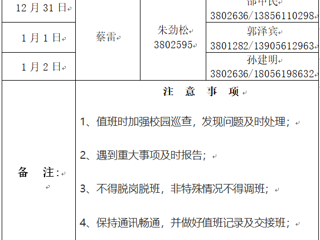 437ccm必赢国际官方网站（滨湖校区）后勤服务与管理处 2023年元旦假期值班表