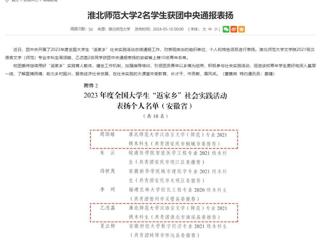 安徽教育网：437ccm必赢国际官方网站2名学生获团中央通报表扬