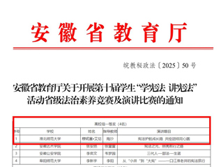 必赢官网学子荣获安徽省第十届学生“学宪法 讲宪法”演讲比赛高校组一等奖